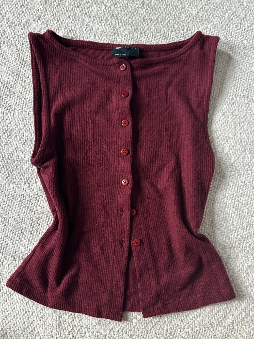 ASOS Sleeveless Button-Front Ribbed Top - Burgundy